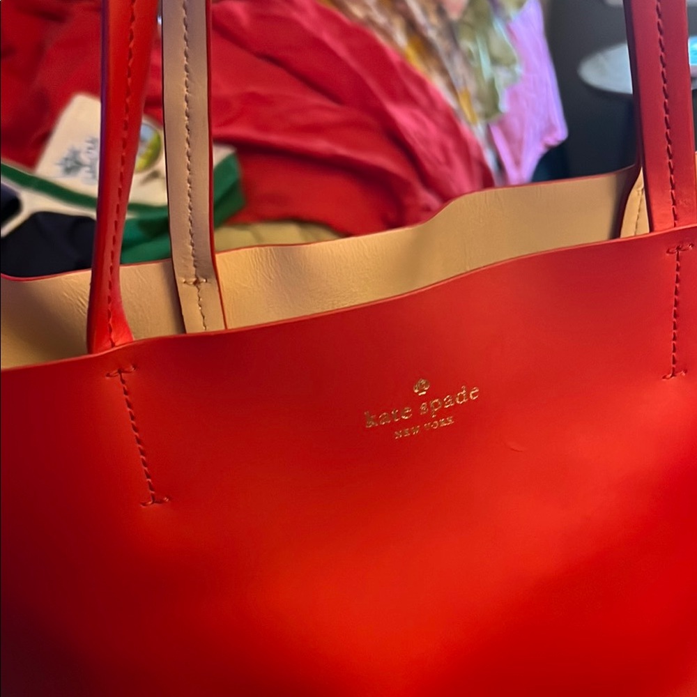 Kate Spade Red Leather Tote with Gold Hardware